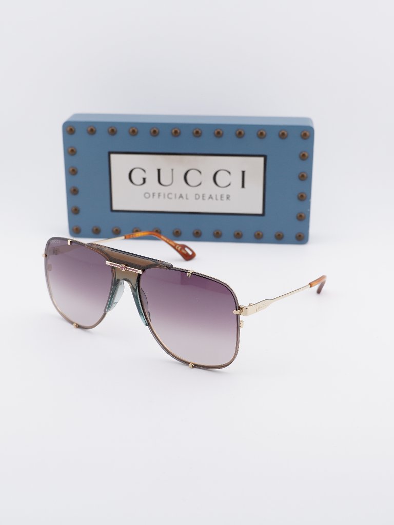 Gucci Gg0739s 002 Aviator Sunglasses - Gold / Brown